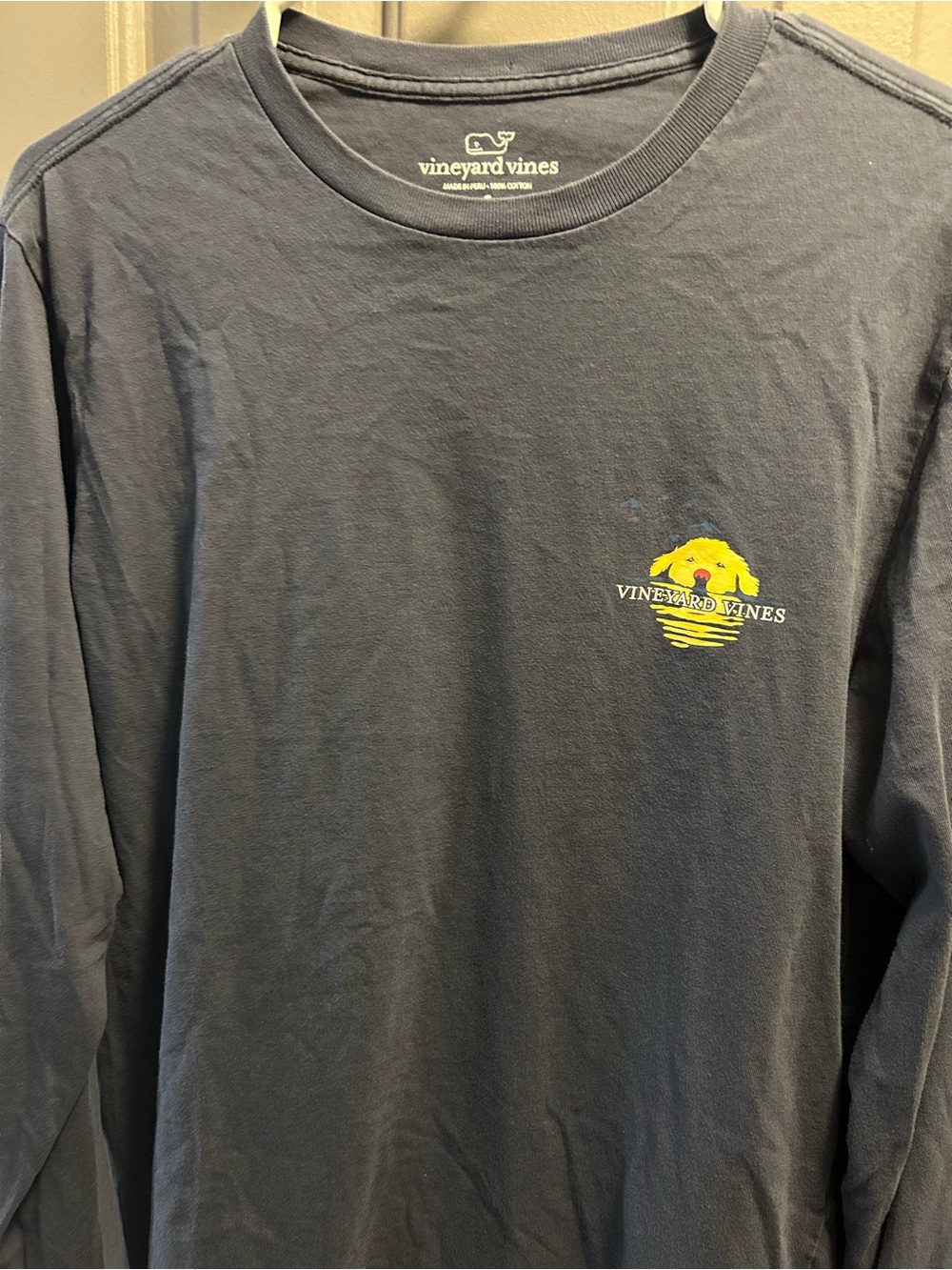 Vineyard Vines Navy Long-Sleeve Tee with Yellow Graphic